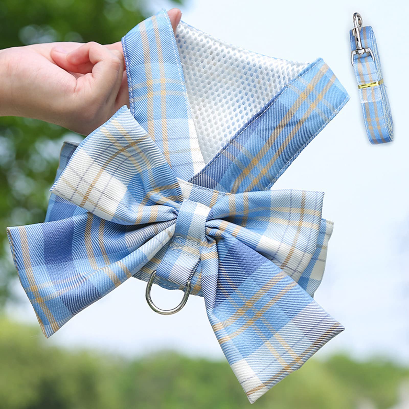 Shekako Dog Harness And Leash Setcute Bow Tie Plaid Harnesses For Puppy Catadjustable Pet Kitties Vestbreathable Harnesstraction